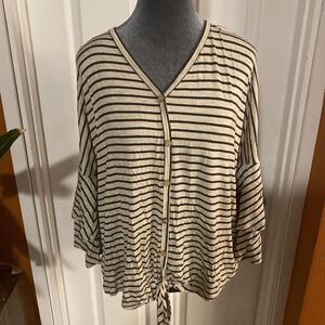 Reborn J Womens Blouse Size Medium V Neck Striped Button Up Tie Front NWT
